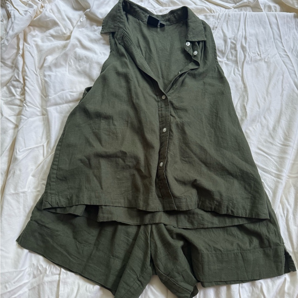 GAP Olive Green Linen-Blend Women's Shorts Set